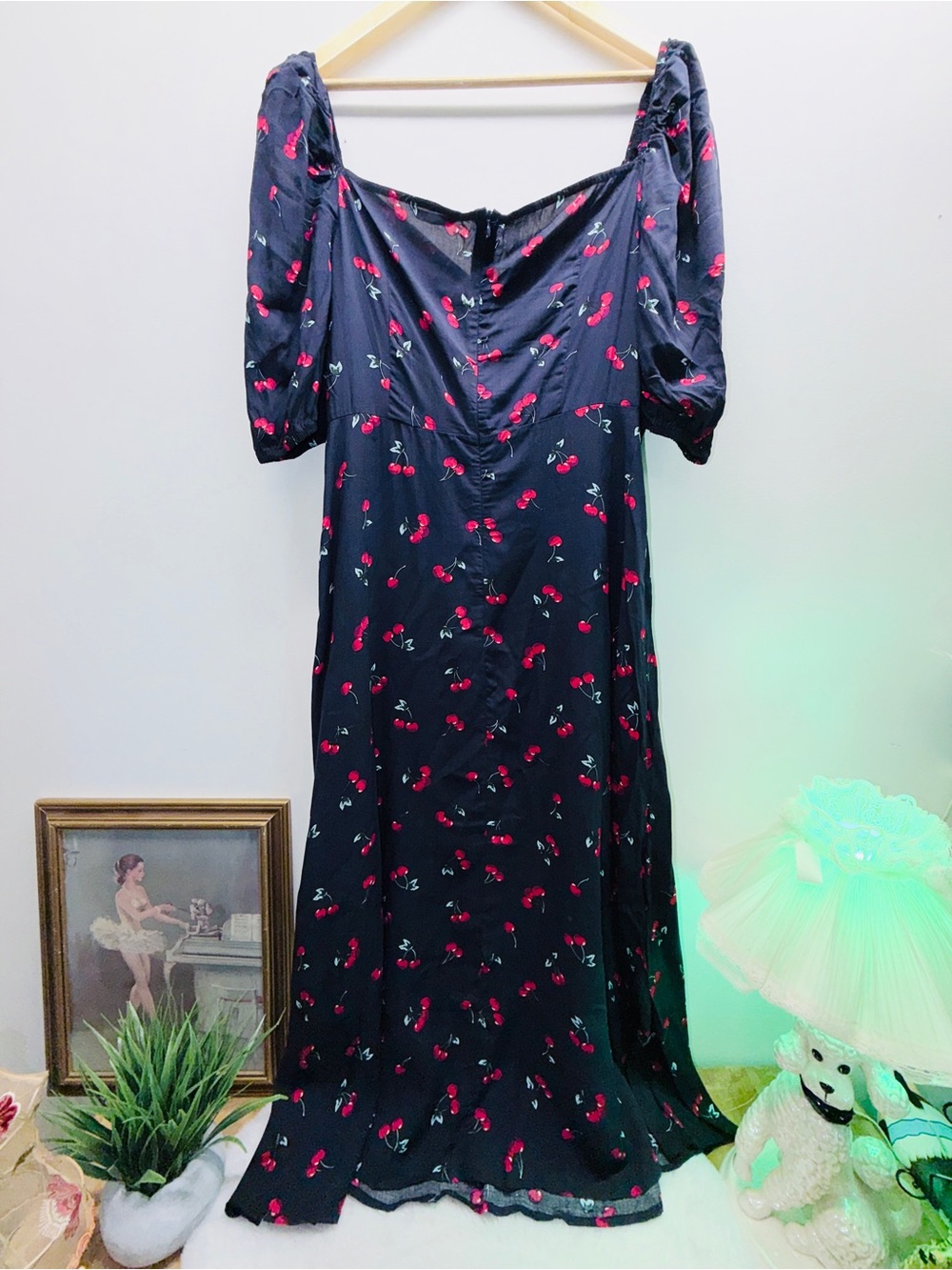 Black Cherry-Print SHEIN Curve Summer Wedding Guest Ready Maxi Dress Plus Size🍒 - Picture 4 of 7